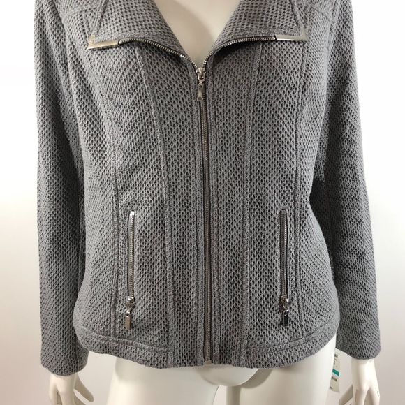 Alfani Womens Moto Jacket Plus Size 0X Gray Zip - Picture 3 of 6